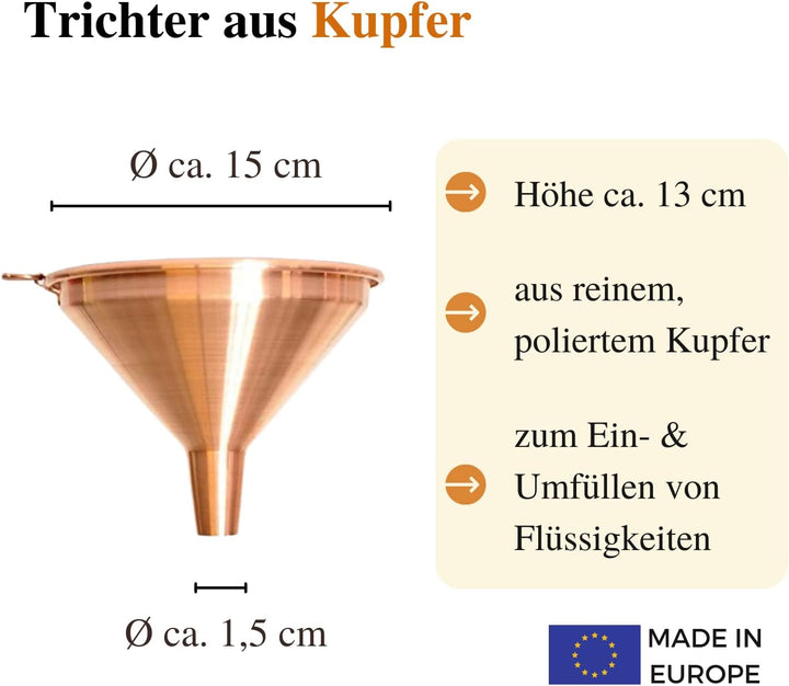 CopperGarden Trichter aus blankem Kupfer I Einfülltrichter 15cm Durchmesser I Kupfertrichter zum Ein