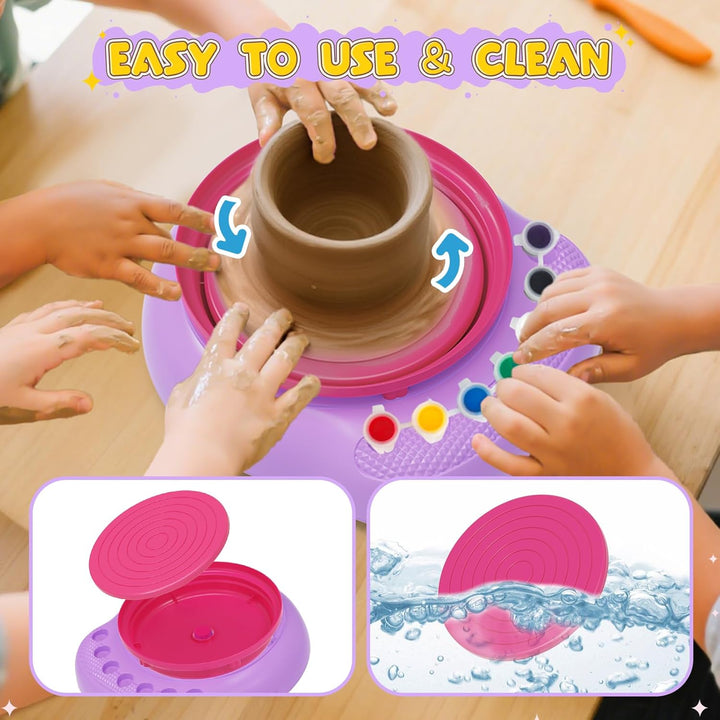 Töpferscheibe für Kinder 6-12 Jahre – Komplettes DIY-Töpfer-Set für Anfänger mit 4 Lufthärtenden Ton