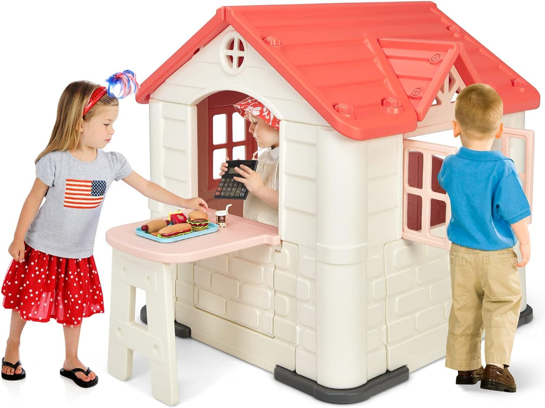 DREAMADE 164x124x132cm Spielhaus Kinder für drinnen und draussen, Kinderspielhaus mit Fenstern & Tür