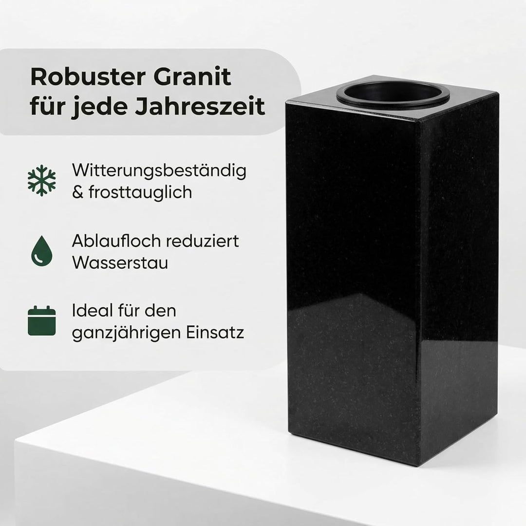 designgrab Cube-medium Designer Grabvase aus Granit Schwedisch Black