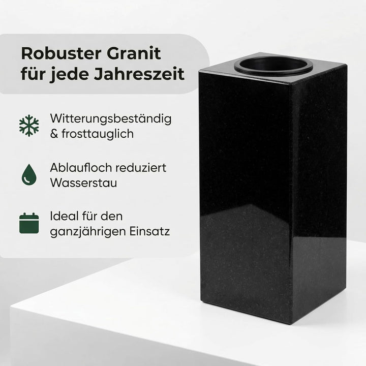 designgrab Cube-medium Designer Grabvase aus Granit Schwedisch Black