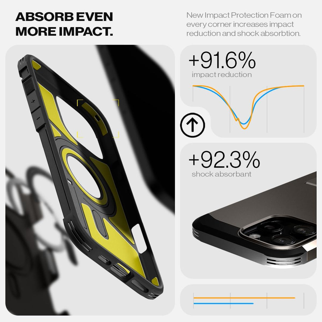 Spigen Tough Armor (AI) MagFit Hülle für iPhone 16 Pro, Kompatibel mit MagSafe Zubehör -Gunmetal Gun