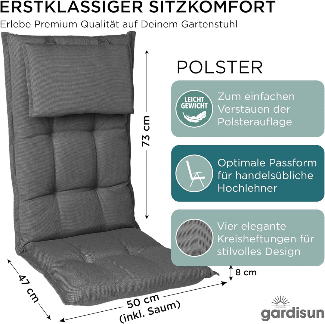 gardisun Gartenstuhlauflagen Hochlehner mit Kopfteil I Extra Dicke Sitzauflagen I Made in Europe I I