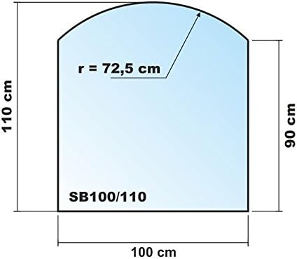 Segmentbogen 100x110cm Glas schwarz - Funkenschutzplatte Kaminbodenplatte Glasplatte (Schwarz SB100x