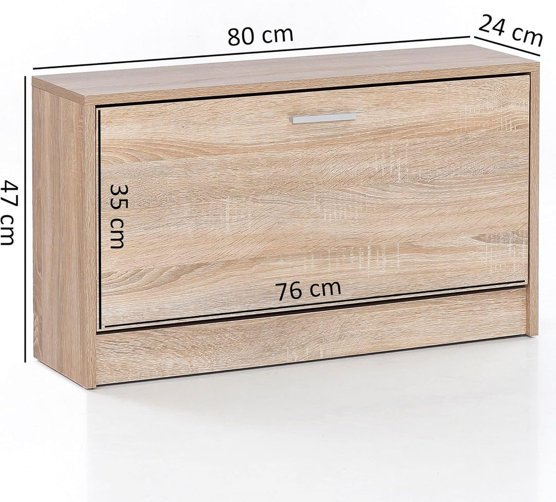 Wohnling Schuhkipper Split Modern 80 x 47 x 24 cm Holz Schuhregal Sonoma 1 Fach, Schuhkommode Flursc