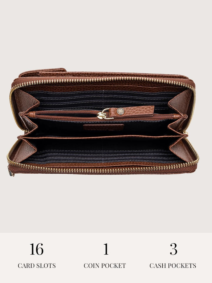 Lazarotti Bologna XL Leder Damen-Geldbörse & Handytasche (2-in-1) | 16 Kartenfächer | zum Umhängen m