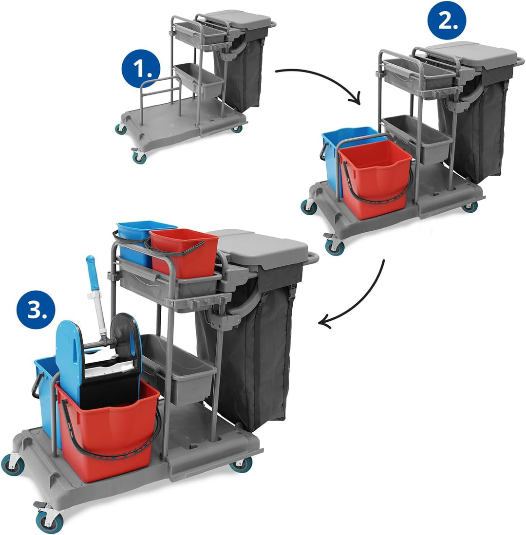Hypafol Profi Putzwagen mit 100l Leinensack I Praktisches Reinigungsset mit 2x18l & 2x5l Eimern I St