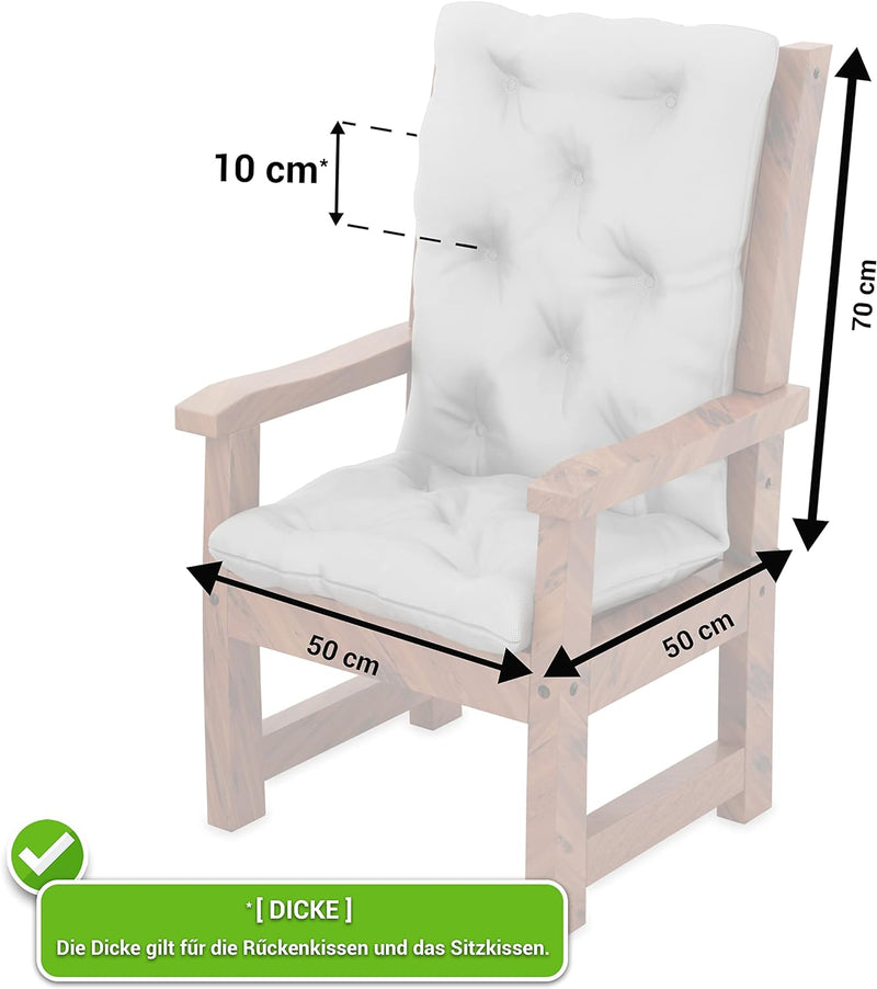 MOLTICO Stuhlauflage Gartenstuhl Auflage - 120x50x10 cm - Stuhlkissen Sitzkissen und Rückenkissen -