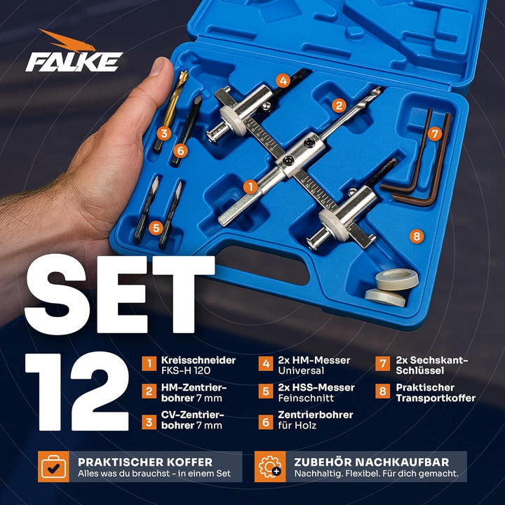 Falke Kreisschneider FKS-H 120 - Universal für Holz, Kunststoff, Gipskarton | Durchmesser stufenlos