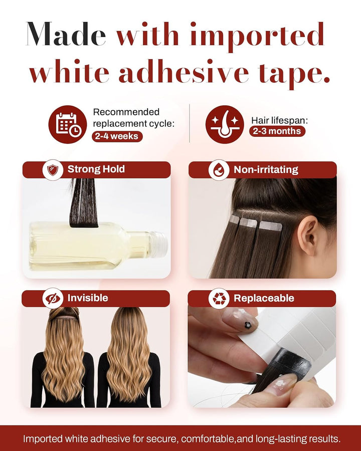 Moresoo Tape in Extensions Echthaar Dunkelbraun Invisible Tape Extensions Haarverlängerung Echthaar