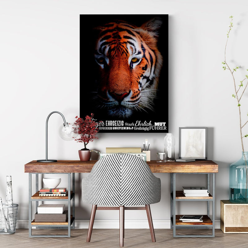 wandmotiv24 Leinwand-Bilder Tiere, Grösse 100x75cm, Hochformat, Tiger mit Charakter-Eigenschaften, R