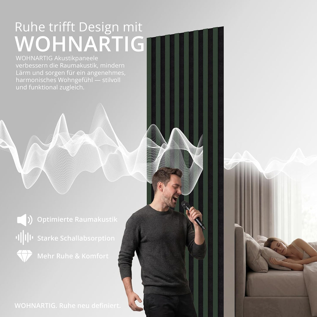 wohnartig® Akustikpaneele SPAZIO 1,404m² – 260cm x 54cm* Set – (Set = 2Stück 260cm x 27cm) | Farbe: