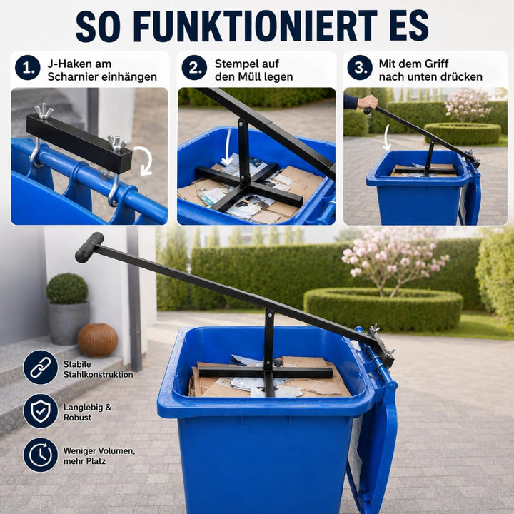 Müllpresse für Zuhause 60–240L | Höhenverstellbare Mülltonnenpresse & Abfallpresse für Restmüll, Pap