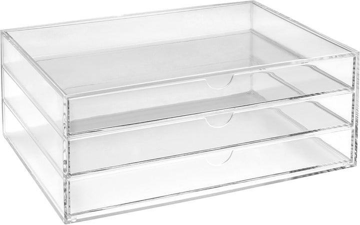 OSCO A3TSL Magazin mit 3 Schubladen aus klarem Acryl im Querformat farblos & klein transparent P0002