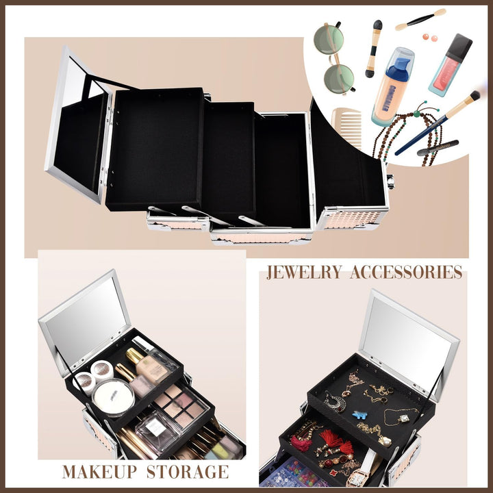Joligrace Kosmetikkoffer Schminkkoffer, Kosmetik Make up Organizer Koffer Mit Schlüssel und Spiegel