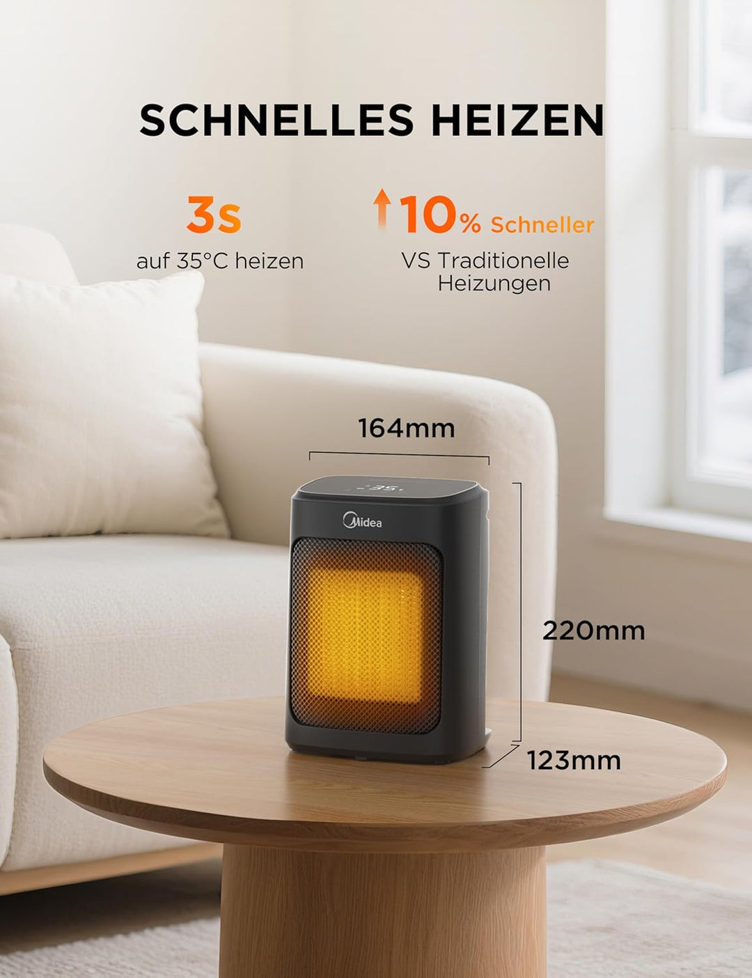 Midea PTC Keramik Heizlüfter mit 4 Modi, 2000W, energiesparend, elektrische Heizung - tragbare Raumh