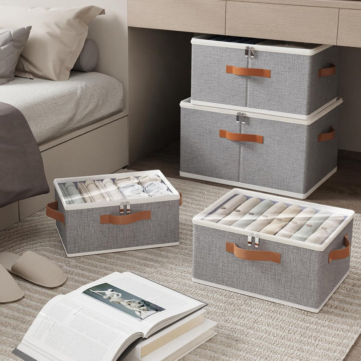 OUTBROS Faltbare Aufbewahrungsbox, Korb Aufbewahrung, Organizer mit Deckel, Unterbett Stoff Aufbewah