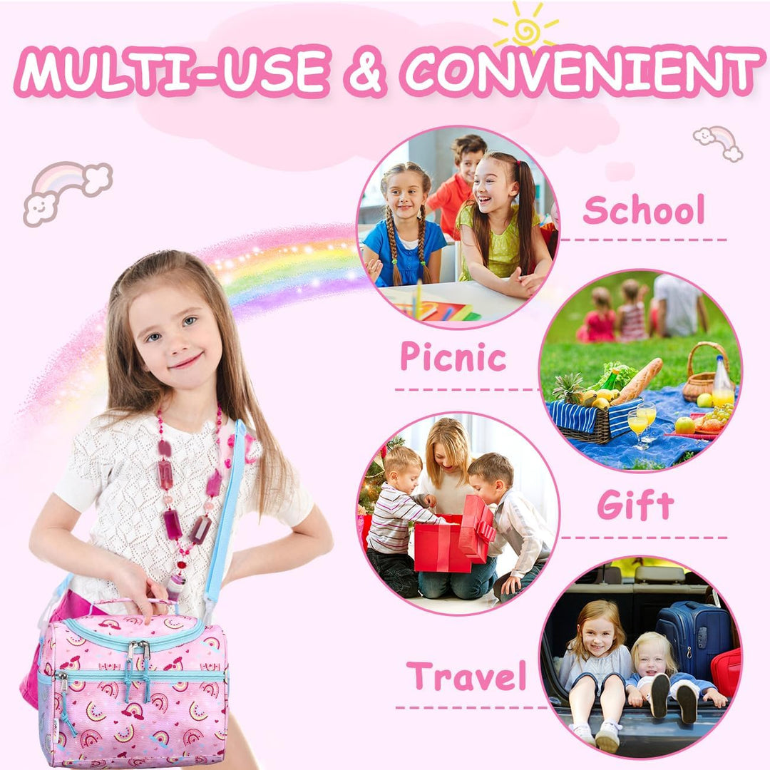 RAVUO Lunchtasche für Kinder, Niedlich Isoliert Lunch Tasche für Mädchen Kühltasche Kindertagesstätt