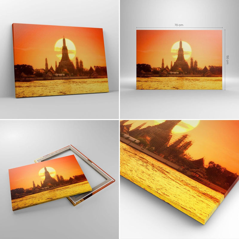 ARTTOR Bilder auf Leinwand Tempel Asien Leinwandbild mit Rahmen 70x50cm Wandbilder Dekoration Wohnzi