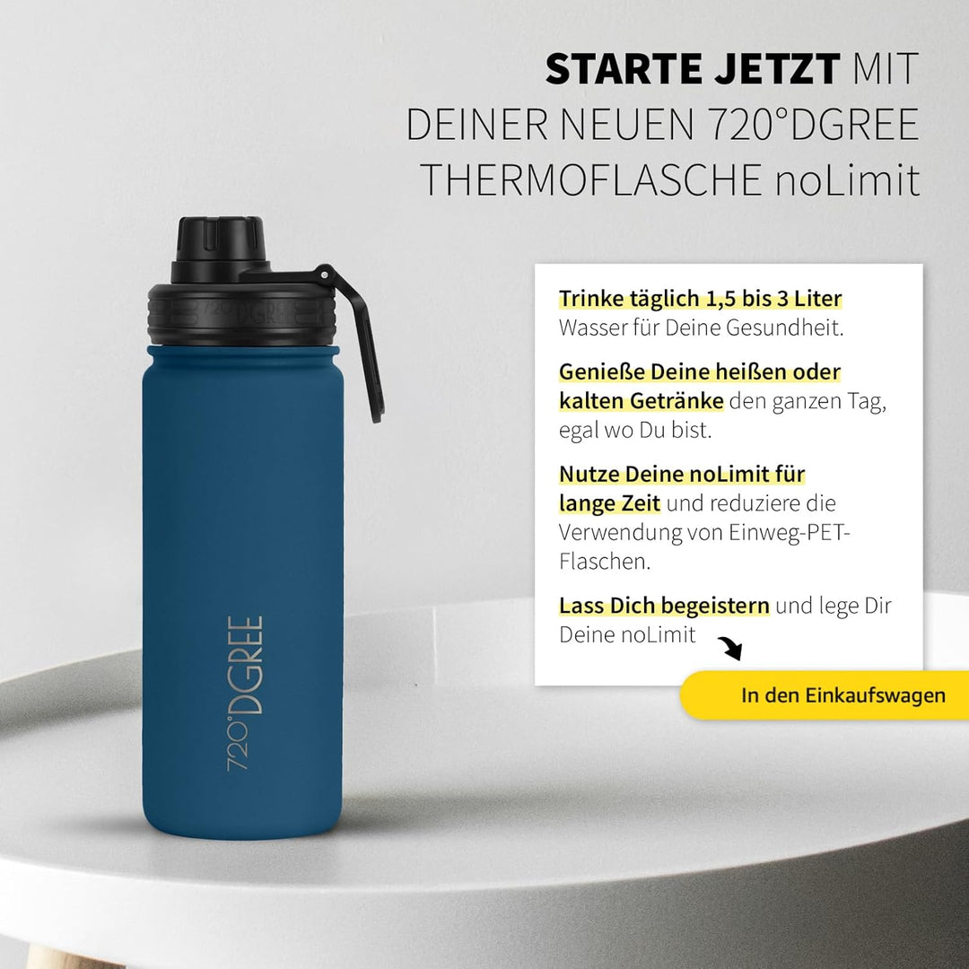 720°DGREE Edelstahl Thermo Trinkflasche 530ml “noLimit” +Früchtebehälter - Auslaufsicher, Kohlensäur