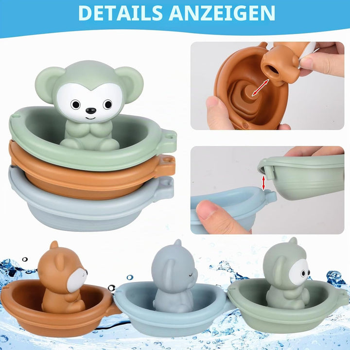 16 Stück Badewannenspielzeug, Baby Badespielzeug Silikon Wasserspielzeug Kinder mit Spritztiere Fing
