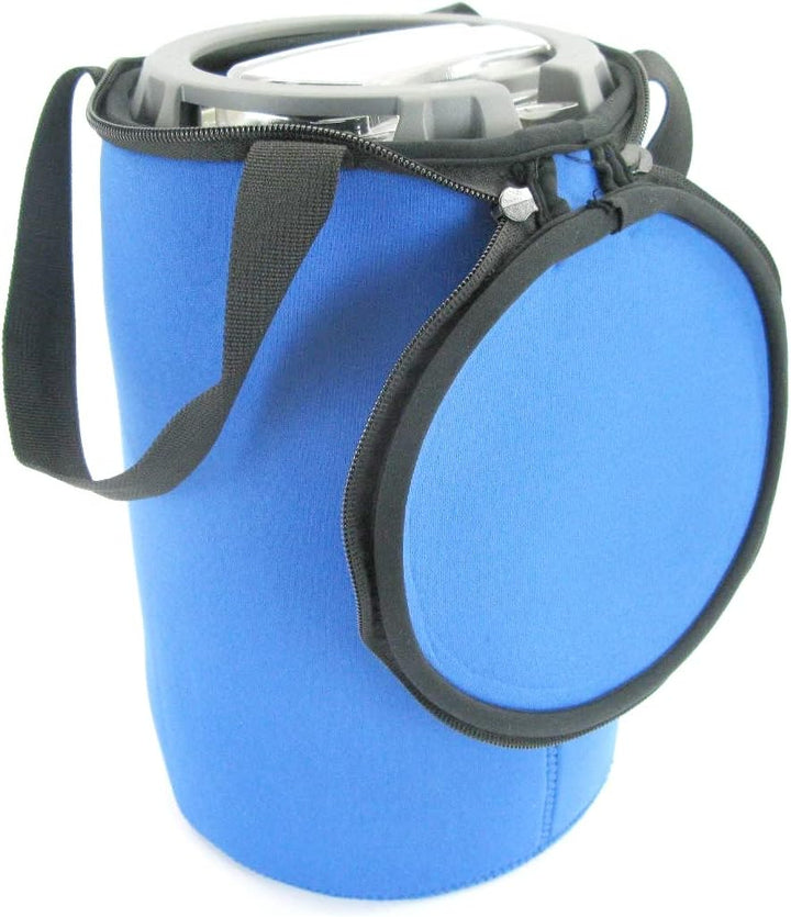Bierfasskühler 5L aus 5-6mm dickem bestem Neopren mit Tragegriff und Reissverschluss (Blau), Blau