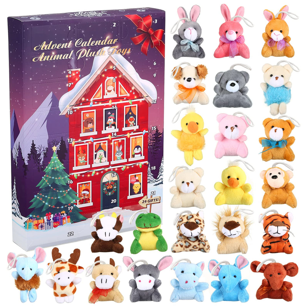 Adventskalender 2025 mit 24 Stück plüschtier Schlüsselanhänger Kleine Geschenke für Kinder Weihnacht