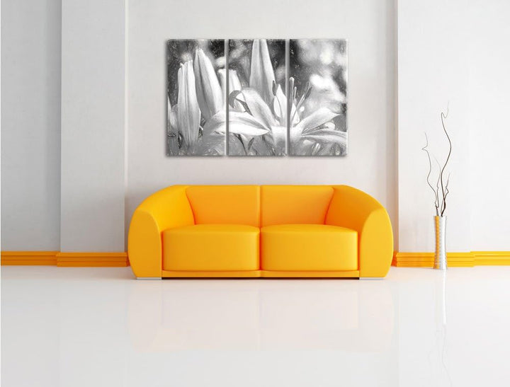 Pixxprint schöne orangene Lilien Kunst als Leinwandbild/Grösse: 3 Teilig (120x80) / Wandbild/Kunstdr