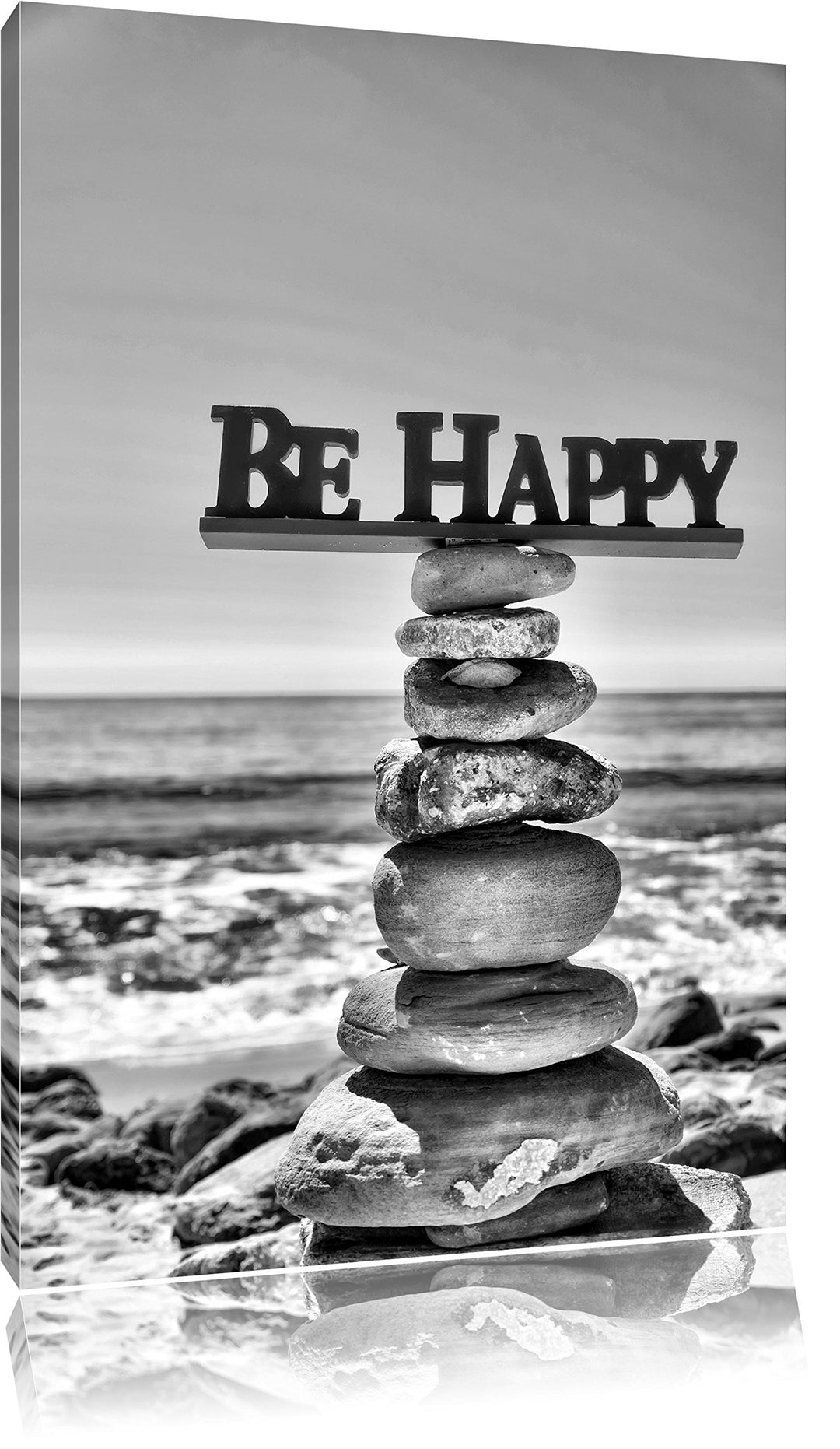 Pixxprint Steinturm am Strand / 100x70cm Leinwandbild bespannt auf Holzrahmen/Wandbild Kunstdruck De