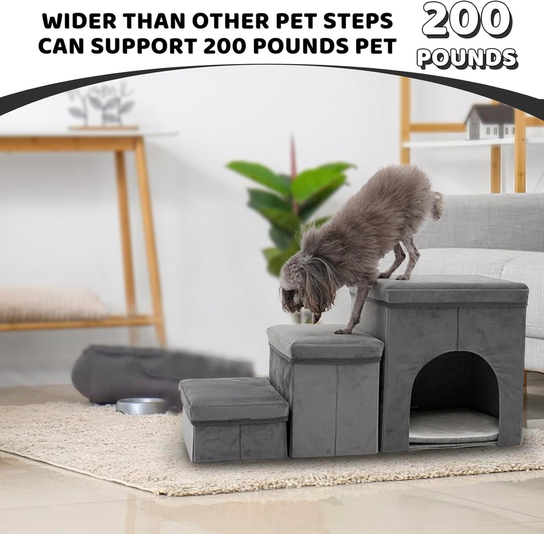 3 Stufen hundetreppe für kleine Hunde hundetreppe mit stauraum für Bett Sofa 40cm hoch katzentreppe