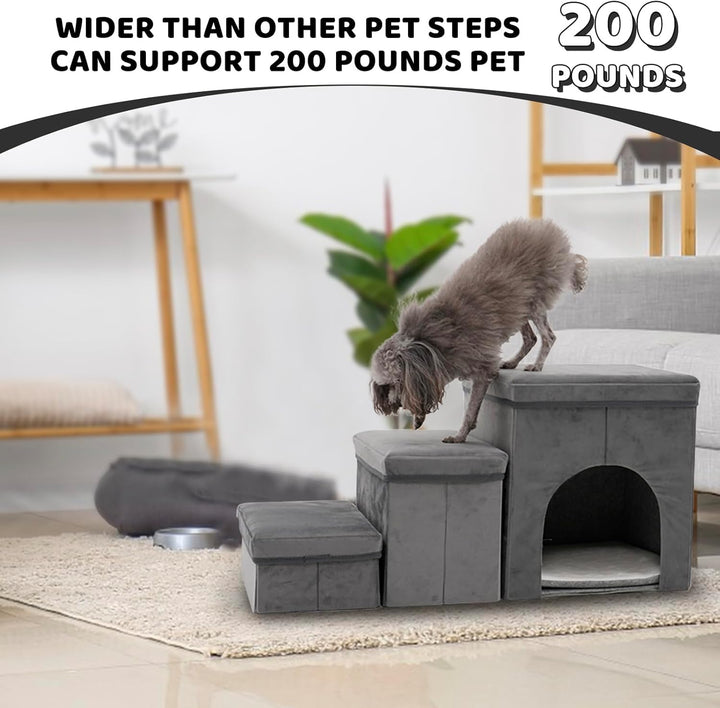 3 Stufen hundetreppe für kleine Hunde hundetreppe mit stauraum für Bett Sofa 40cm hoch katzentreppe