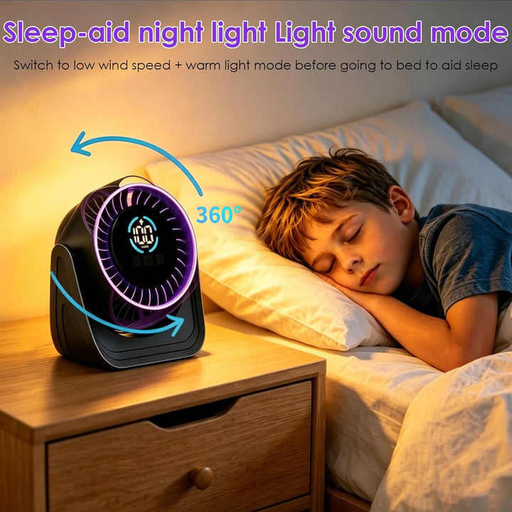 Tischventilator, Camping Ventilator, Tragbarer Turbo-Ventilator mit Lampe & Display, 100 Stufen Stuf