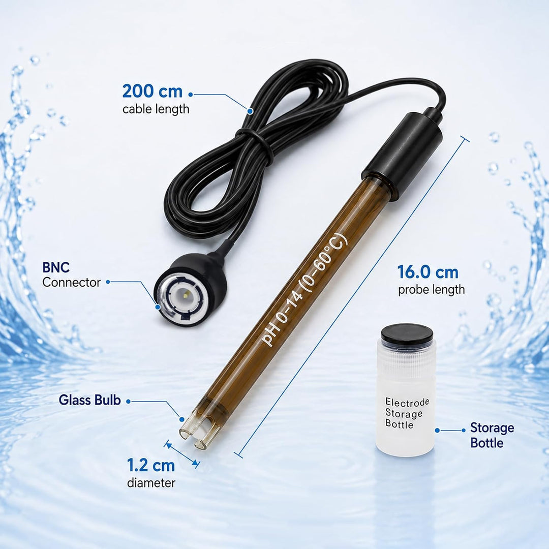 High Accuracy Combination pH Electrode for Continuous pH Monitoring, 0-14 pH Probe with 200 cm Long