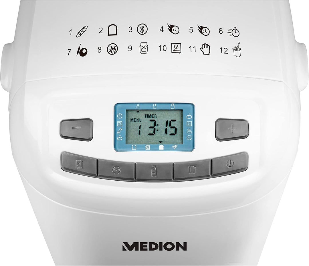 MEDION Brotbackautomat 650 Watt, 1000g, 12 Backprogramme, 3 Versch. Bräunungsgrade, Warmhaltefunktio