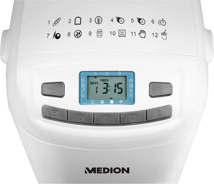 MEDION Brotbackautomat 650 Watt, 1000g, 12 Backprogramme, 3 Versch. Bräunungsgrade, Warmhaltefunktio