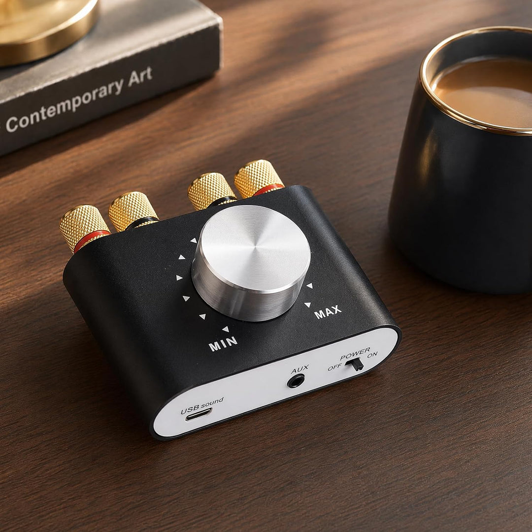 100W Mini Verstärker Bluetooth, Digital Power Amplifier HiFi Stereo Verstärker mit Netzteil, DC 12V-