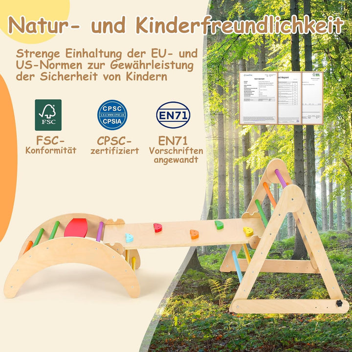 YOLEO Klettergerüst Indoor, 3-in-1 Montessori kletterdreieck mit Rutsche, Kletterbogen, Stabilem Bab