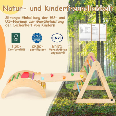 YOLEO Klettergerüst Indoor, 3-in-1 Montessori kletterdreieck mit Rutsche, Kletterbogen, Stabilem Bab
