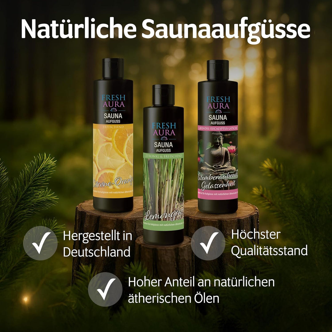 Saunaaufguss Lemongras (250ml) – Sauna Aufgussmittel mit natürlichen ätherischen Ölen – Sehr ergiebi