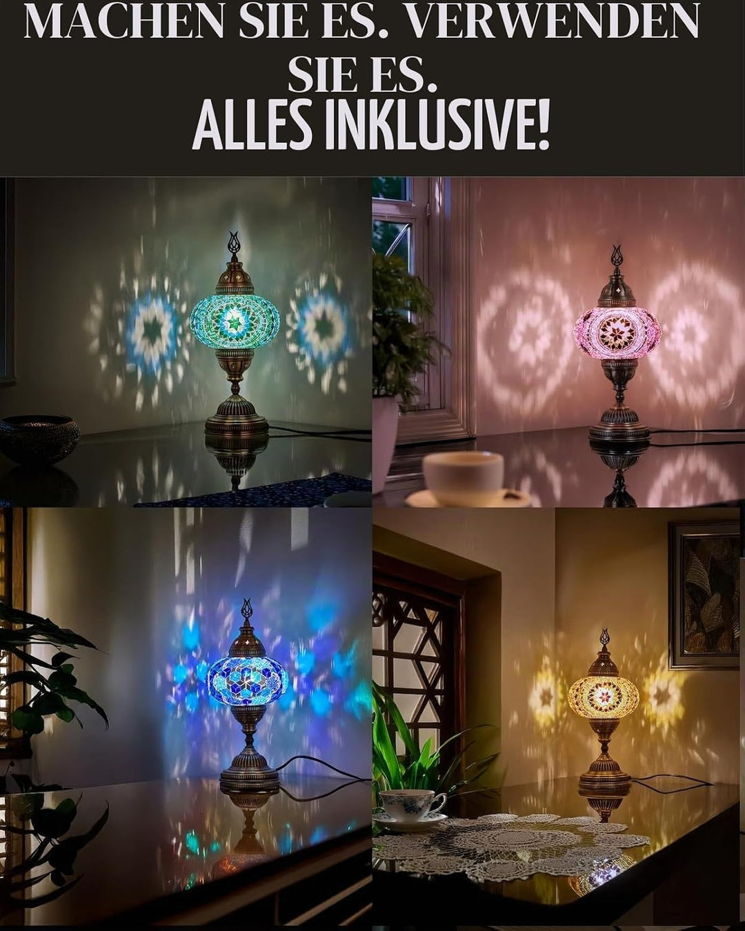 DEMMEX DIY Türkisches Mosaiklampen-Set, komplettes Kunst- und Handwerks-Geschenkset für Erwachsene u