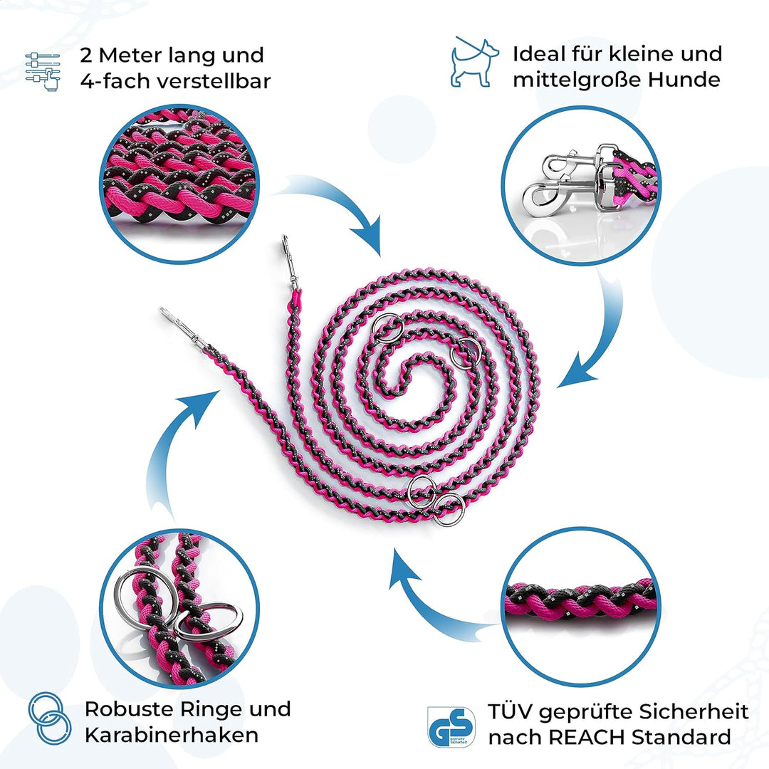 Testnote: Sehr gut - Hundeleine reflektierend I 2m, verstellbar, wetterfest & reissfest bis 250 kg I