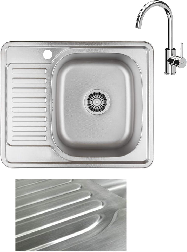 VBChome Einbauspüle mit Armatur 58x48 Satinstruktur ab 45er Unterschrank Edelstahl Küchenspüle Spüle