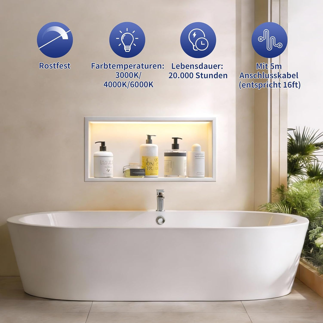 Wandnische Dusche Edelstahl mit LED,Duschnische mit Beleuchtung für Badezimmer Aufbewahrung,Einbau-N