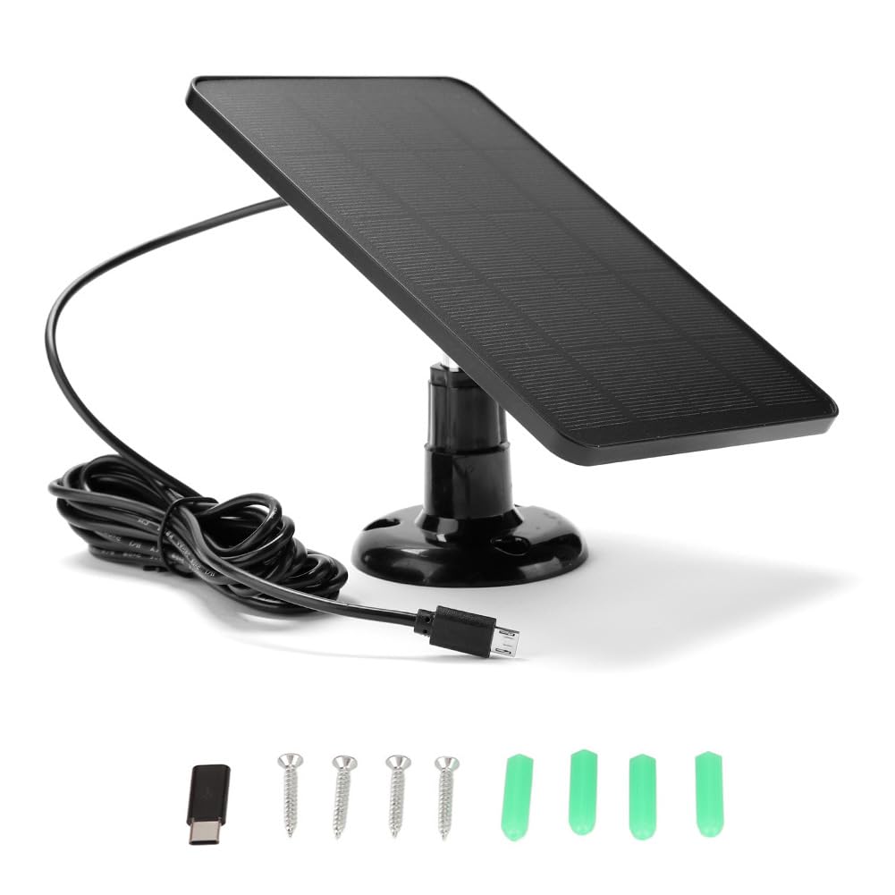 Solarpanel für Überwachungskamera, 5 V, 4 W, Micro-USB- und USB-C-Anschluss, Solarpanel für Kabellos