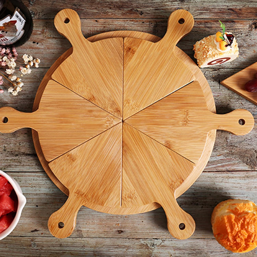 Pizza Paddle Service Board, 11in Rundes Fruchtbrett Mit 6pcs Dreieckigen Einzelpanelen, Pizzateller
