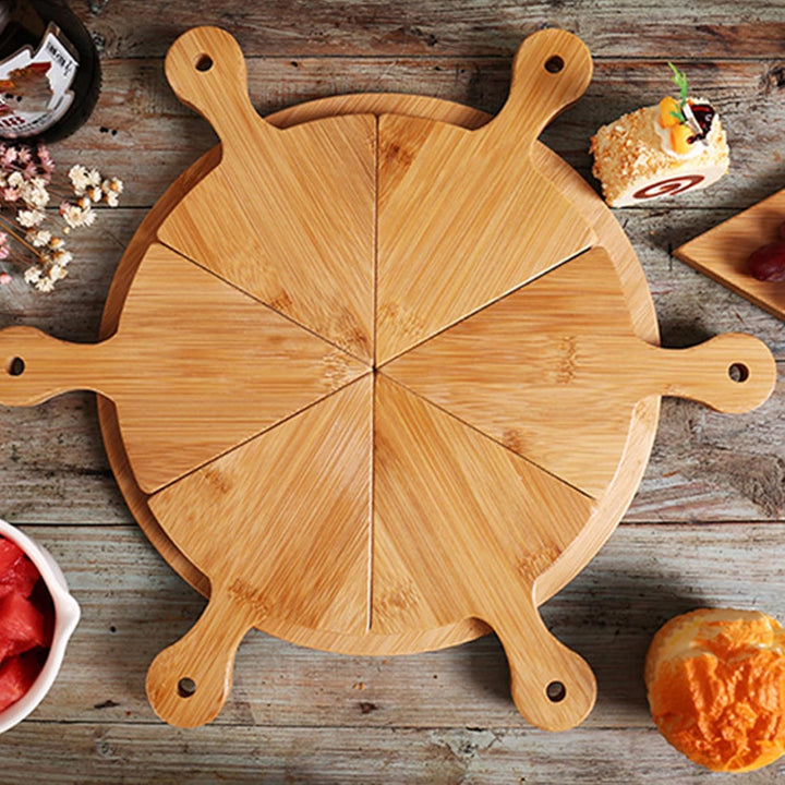 Pizza Paddle Service Board, 11in Rundes Fruchtbrett Mit 6pcs Dreieckigen Einzelpanelen, Pizzateller