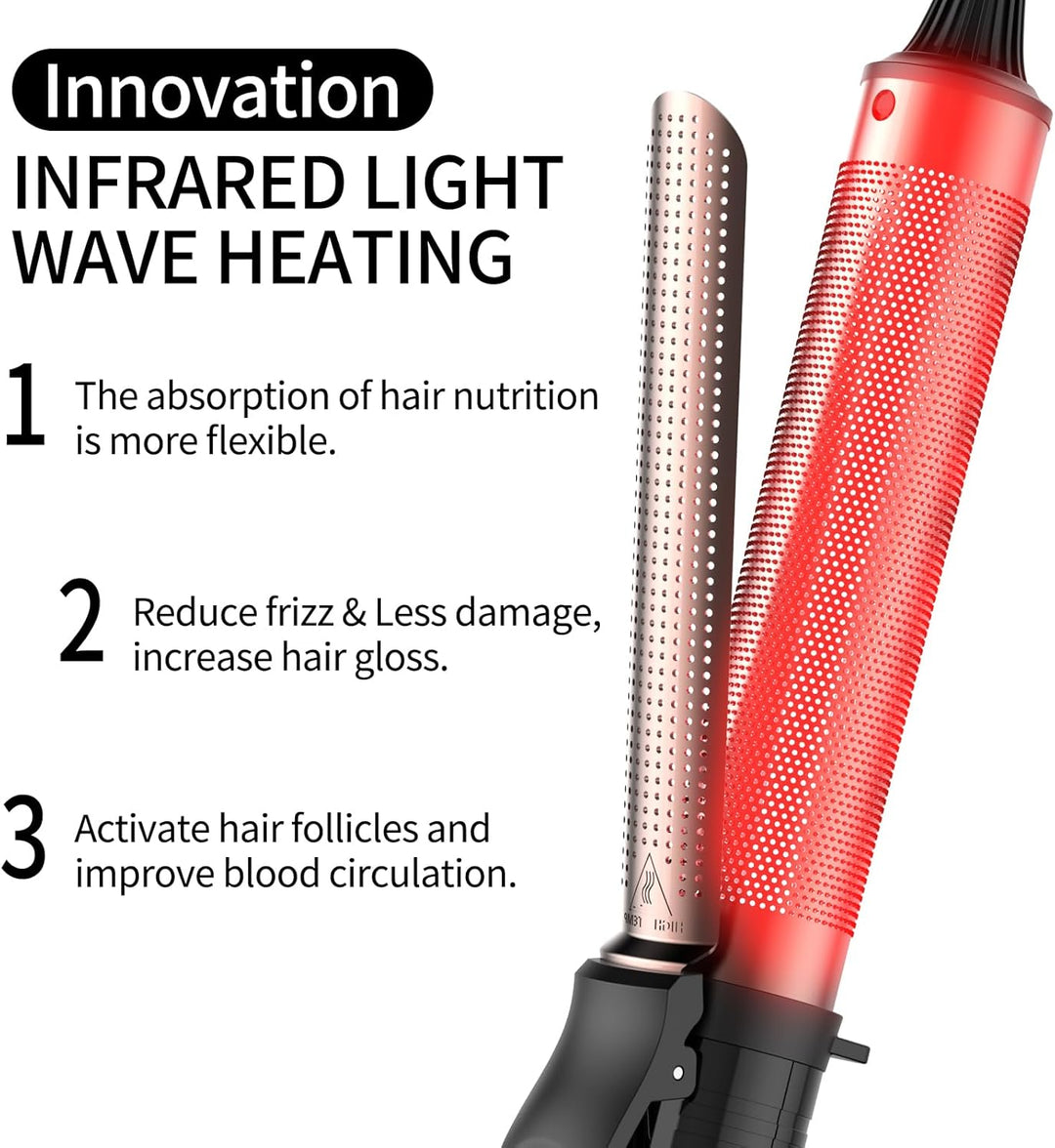 K&K Professionelle Infrarot-Lockenstab (32mm), Maximale Temperatur bis 230° C, Dual-Spannung, Rosego
