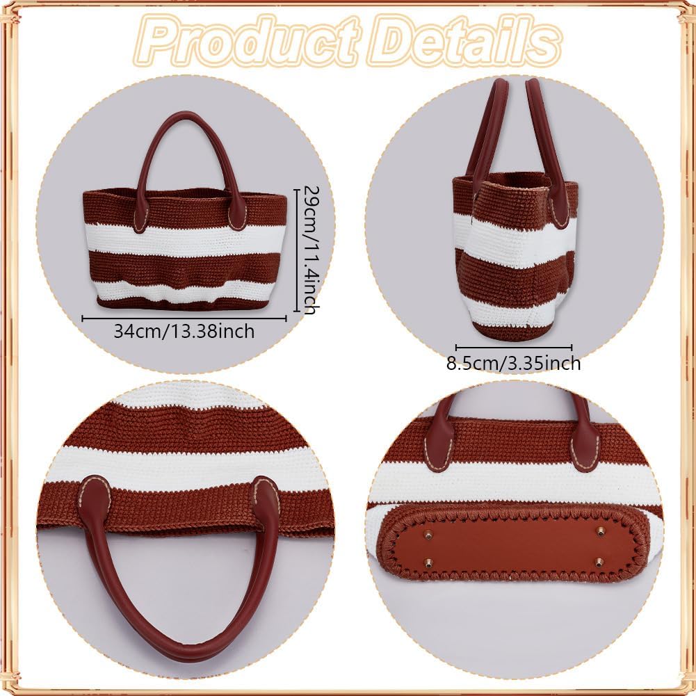 ORIGACH Handtasche Häkelset mit PU-Lederband und -Basis Für Anfänger, DIY Schokoladenbraune gestreif