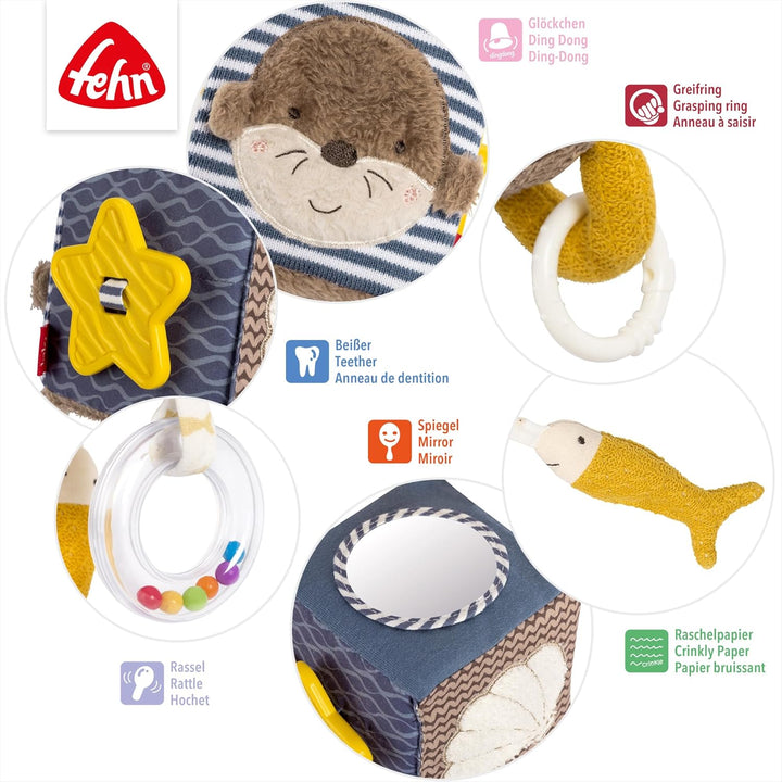 Fehn Activity-Würfel Otter – Motorik-Spielzeug mit Greifelementen zum Aufhängen – Für Babys und Klei