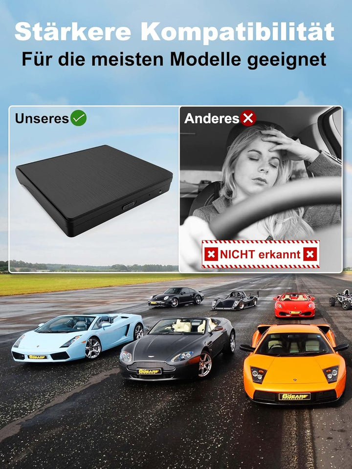 CD Player für Auto mit USB Anschluss - Lehwey CD Laufwerk für Auto mit 1M Verlängerungskabel, Extern